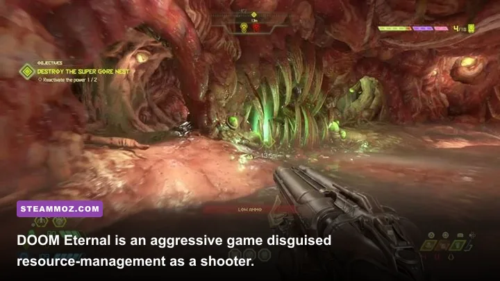 DOOM Eternal Slayer fighting demons with the Super Shotgun and Flame Belch