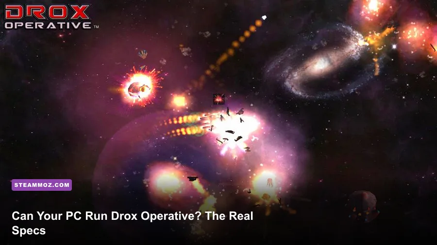 Drox Operative spaceship exploring a colorful galaxy
