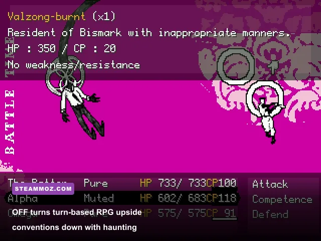 Turn-based surreal combat screen from Mortis Ghost's cult freeware RPG OFF