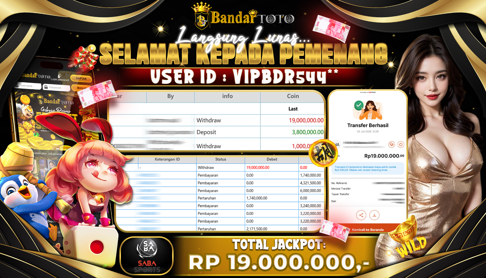 BANDARTOTO JACKPOT SBO-SABA SPORTS 19 JUTA DIBAYAR LUNAS,-