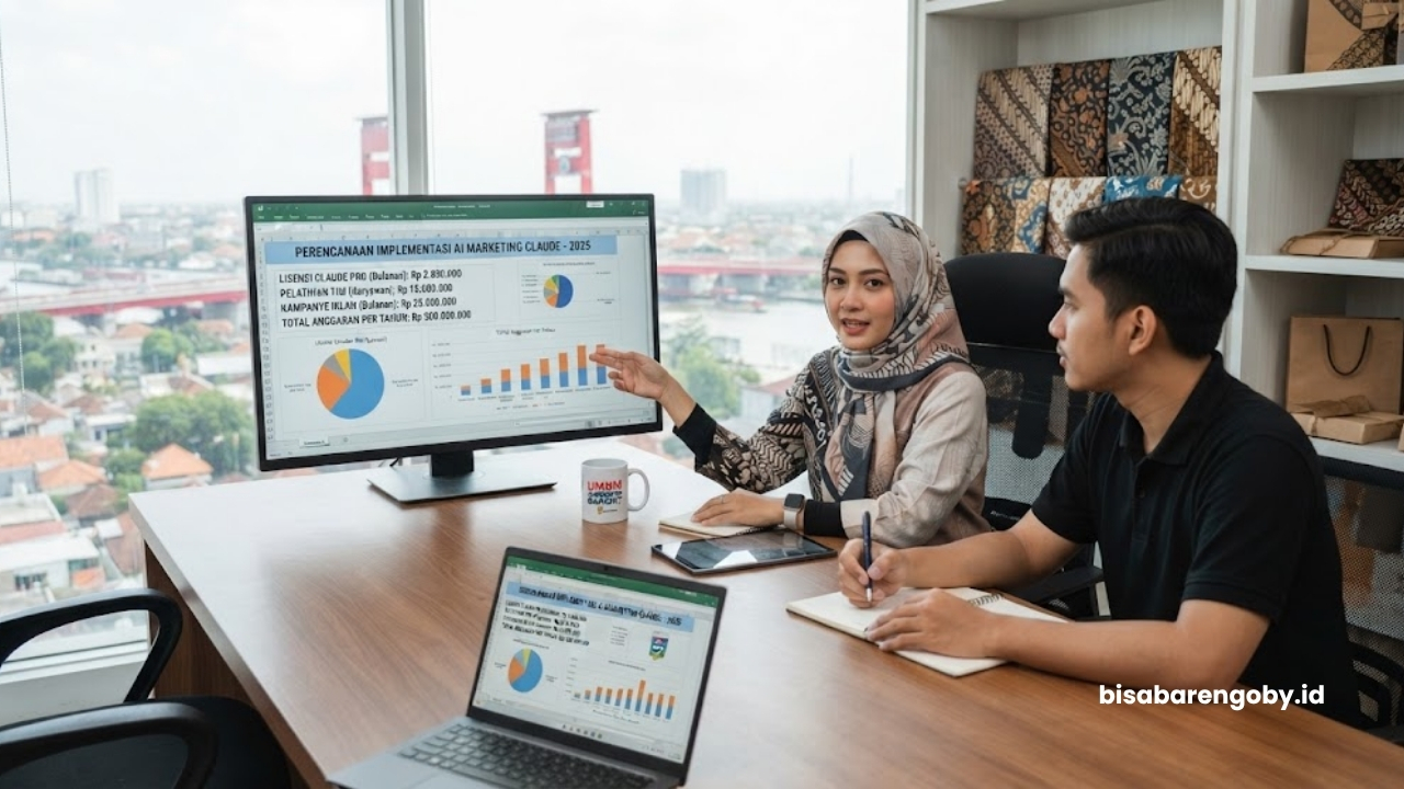 Pemilik bisnis memproyeksikan anggaran implementasi AI Marketing untuk UMKM di Surabaya berbasis Claude