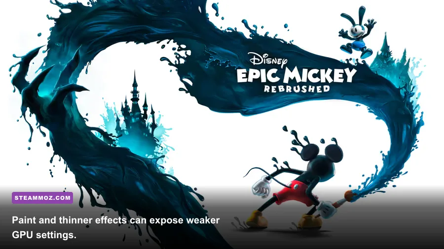 Mickey using paint and thinner during Disney Epic Mickey Rebrushed gameplay
