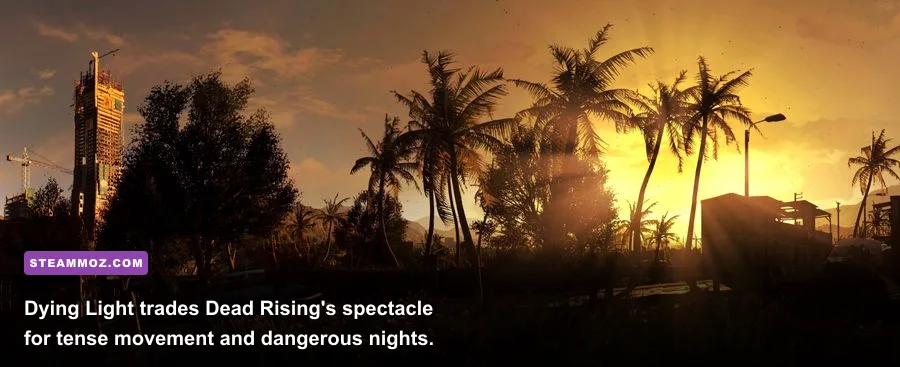 A survivor escaping zombies across rooftops in Dying Light