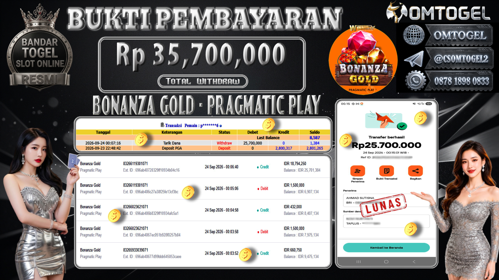 OMTOGEL JACKPOT PRAGMATIC PLAY BONANZA GOLD Rp.35,700,000,- DIBAYAR LUNAS