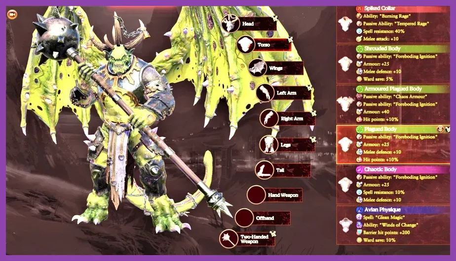 Daemon Prince customization interface in Total War Warhammer 3