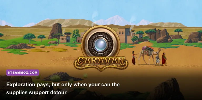 Caravan game exploring settlements and desert roads