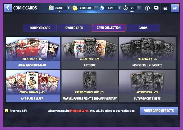 Marvel Future Fight comic card crafting puzzle
