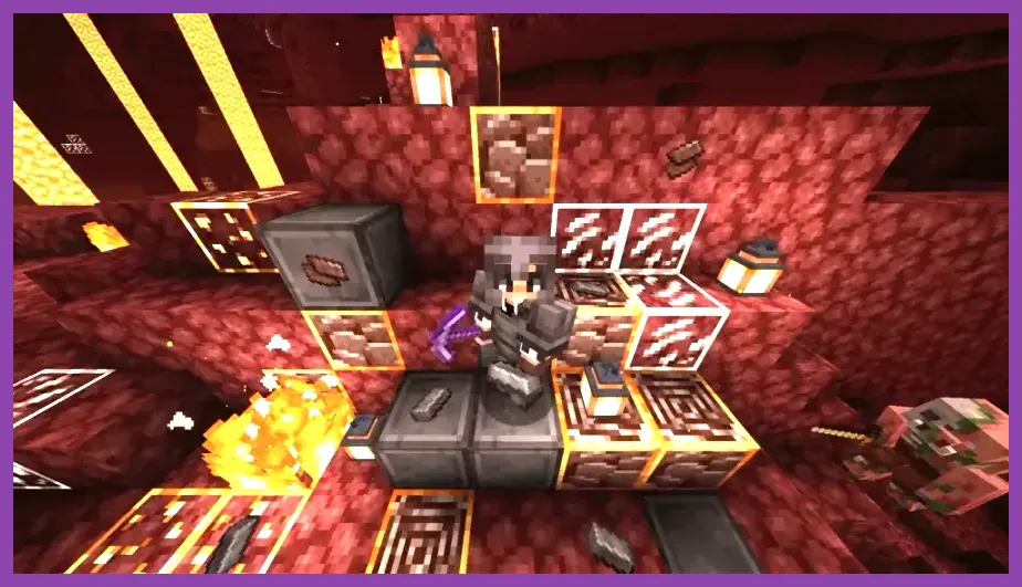 Diamond, netherite ingot, and ancient debris blocks in Minecraft
