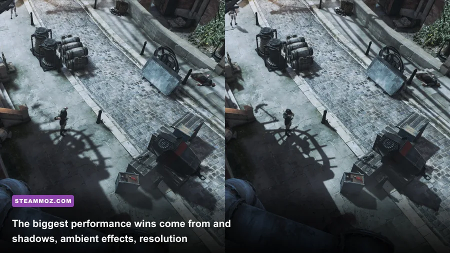 Deadfall Adventures PC graphics settings menu showing resolution shadows and anti-aliasing options