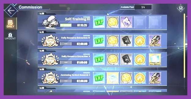 Azur Lane commission board interface for earning rewards