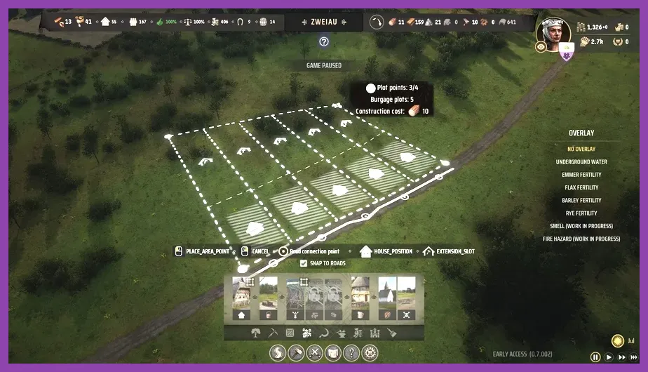 Manor Lords burgage plots and extensions