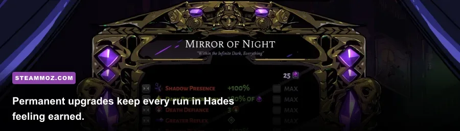 Zagreus upgrading abilities at the Mirror of Night in Hades