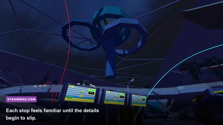Glitchhikers The Spaces Between train station and forest exploration gameplay