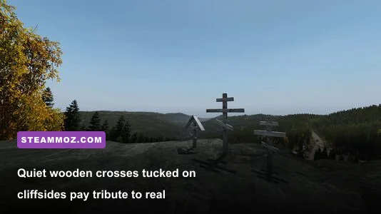 DayZ hillside memorial cross overlooking the coast of Chernarus