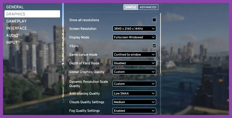 Cities Skylines 2 graphics settings for minimum hardware
