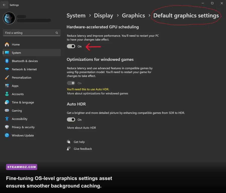 Windows graphics settings showing Hardware-Accelerated GPU Scheduling