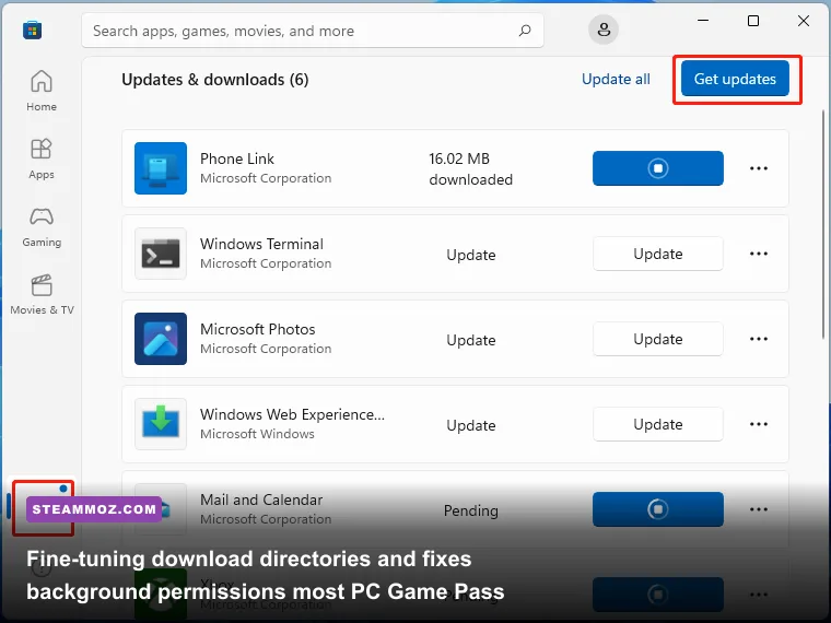 PC Xbox app installation settings and advanced folder management interface
