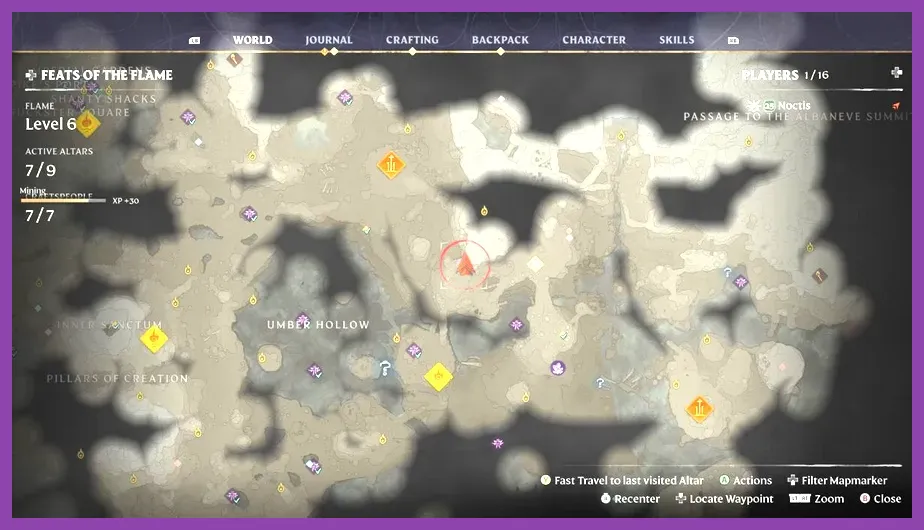 Map highlighting optimal farming routes for armor materials in Enshrouded