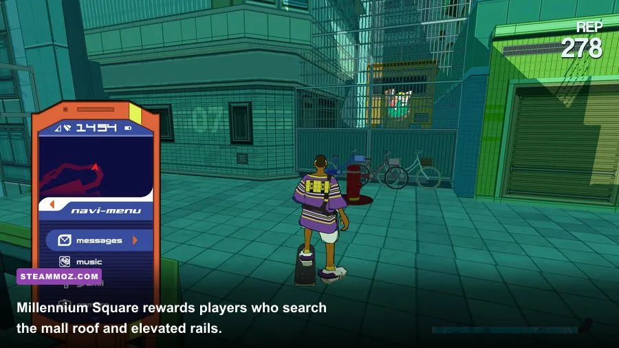 Bomb Rush Cyberfunk Millennium Square graffiti and collectible route