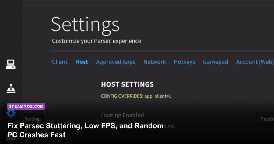 Parsec client diagnostic overlay showing network latency and decode times on PC