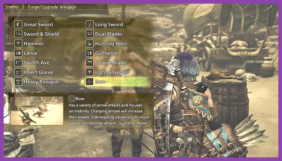 Upgrading weapons at the smithy in Monster Hunter Wilds