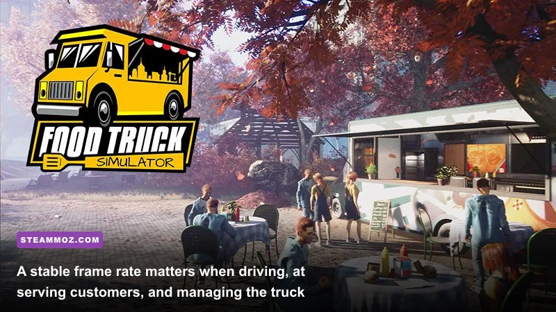 Food Truck Simulator food truck glowing at night in a city PC wallpaper