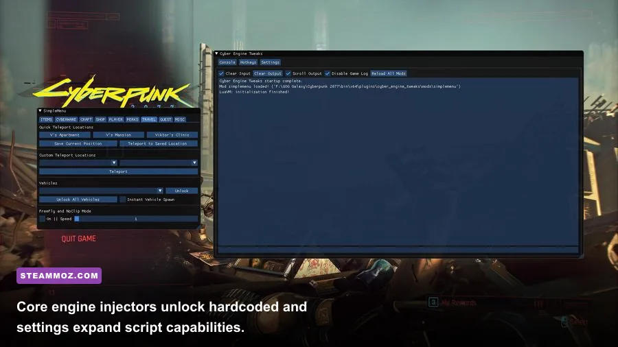 Cyber Engine Tweaks overlay active on PC game display