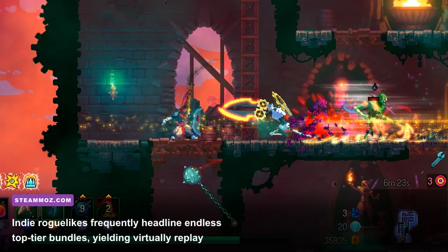 Fast-paced indie roguelike action in Dead Cells with vibrant pixel effects