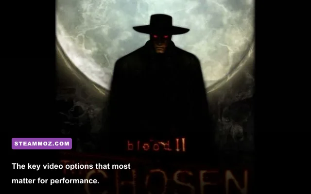 Blood II The Chosen PC video settings menu showing resolution and texture options