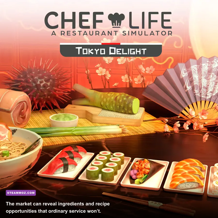 Chef Life A Restaurant Simulator market stall with fresh cooking ingredients