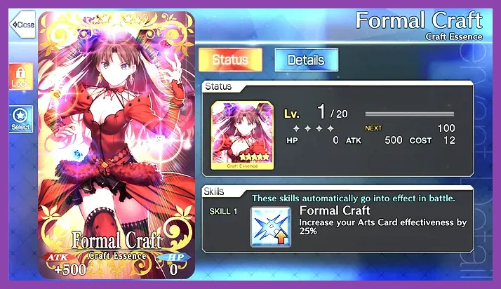 5 star Craft Essence menu in Fate Grand Order
