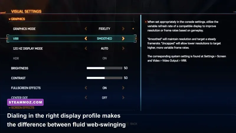 Graphics settings display menu in Marvel's Spider-Man Remastered PC
