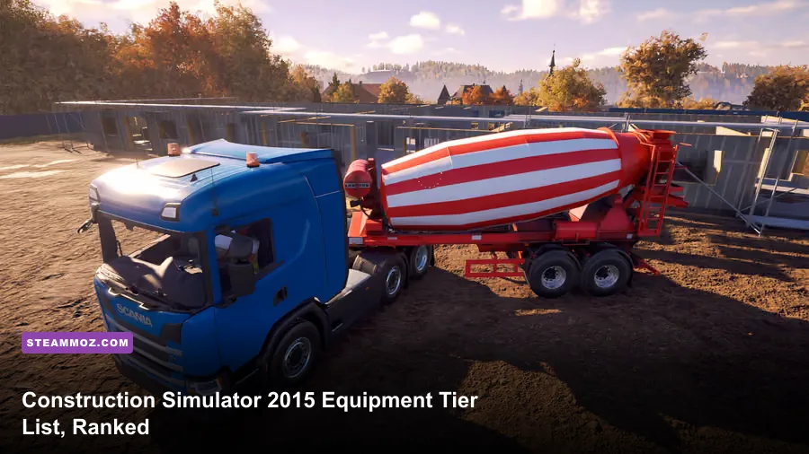 Liebherr HTM 1204 ZA concrete mixer operating on a Construction Simulator 2015 job site