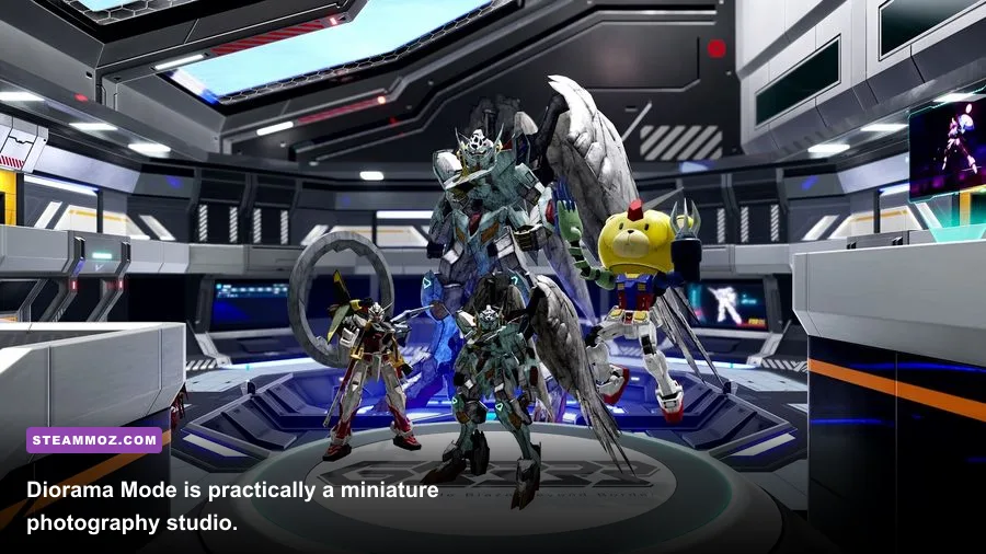 A detailed custom Gunpla scene created in Gundam Breaker 4 Diorama Mode