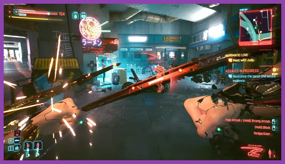Cyberpunk 2077 immersive gunplay in Night City