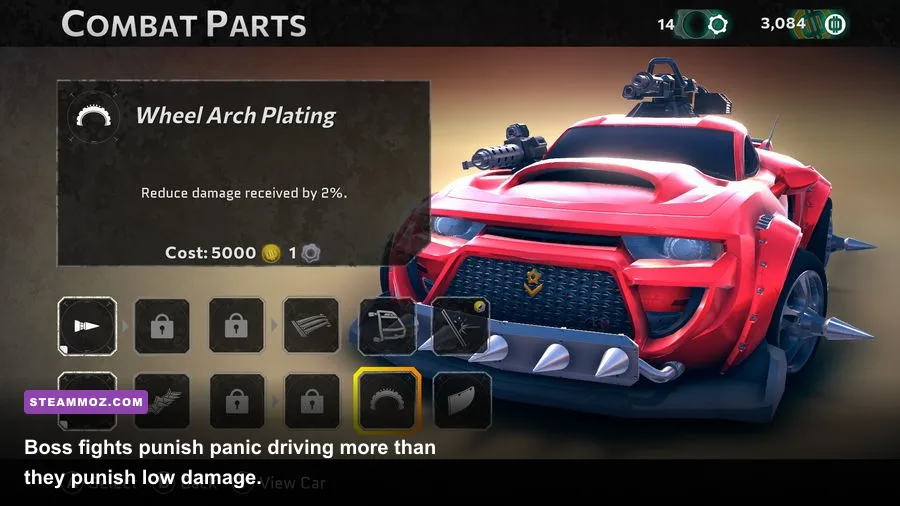 Gearshifters vehicle facing a large boss during a difficult combat encounter