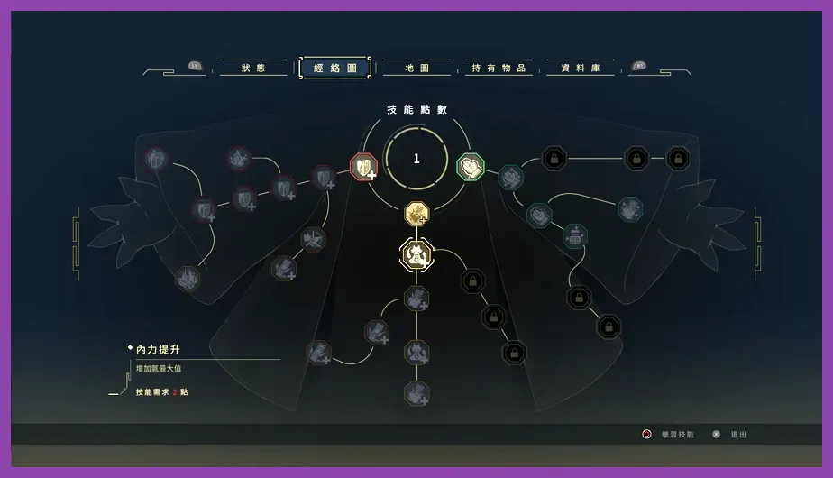 Nine Sols skill tree at the Four Seasons Pavilion