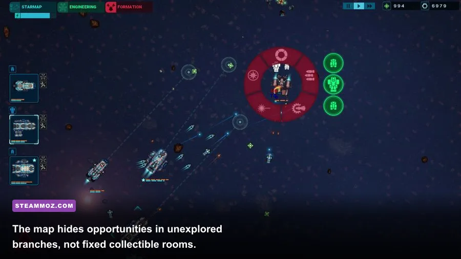 Battlevoid Harbinger sector map showing connected star systems and unexplored routes