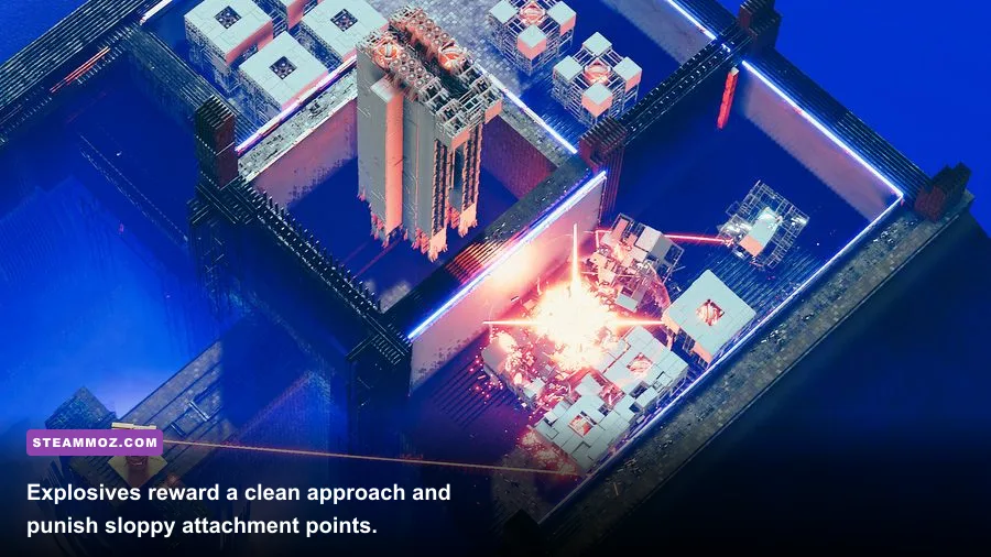 ABRISS destruction machine triggering a rocket and bomb chain reaction