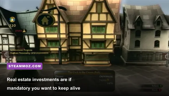 Bowerstone Market property board showing real estate rental income in Fable 3