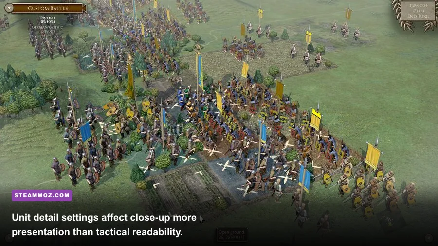 Close-up infantry and cavalry formations in Fields of Glory II