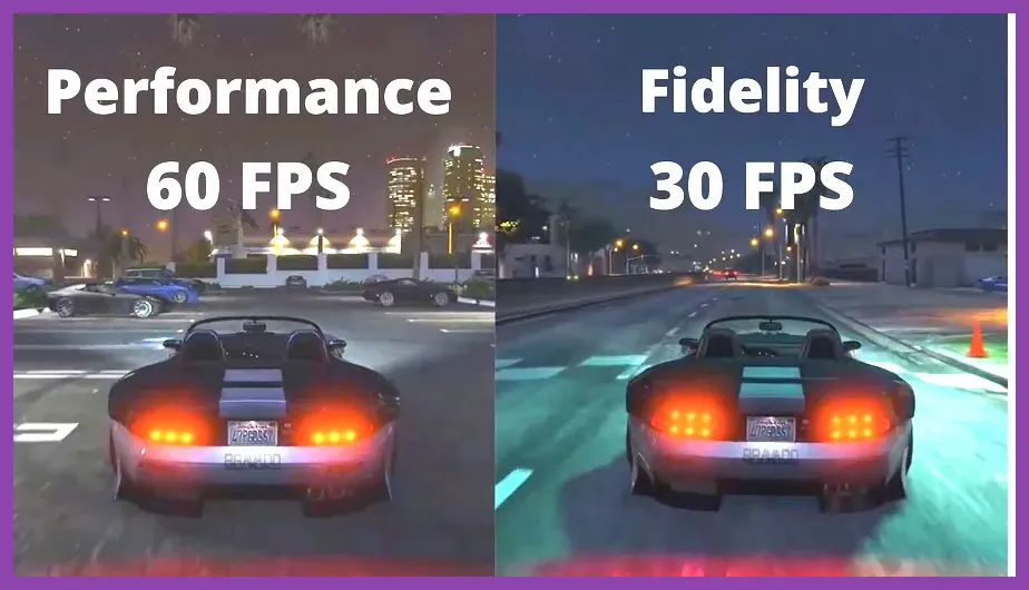 Game settings menu on Xbox showing performance mode options