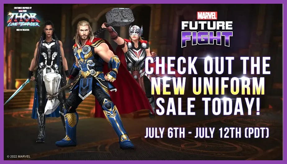 Thor using the Herald of Thunder uniform in Marvel Future Fight