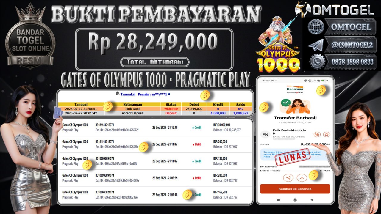OMTOGEL JACKPOT PRAGMATIC PLAY GATES OF OLYMPUS 1000 Rp.28,249,000,- DIBAYAR LUNAS