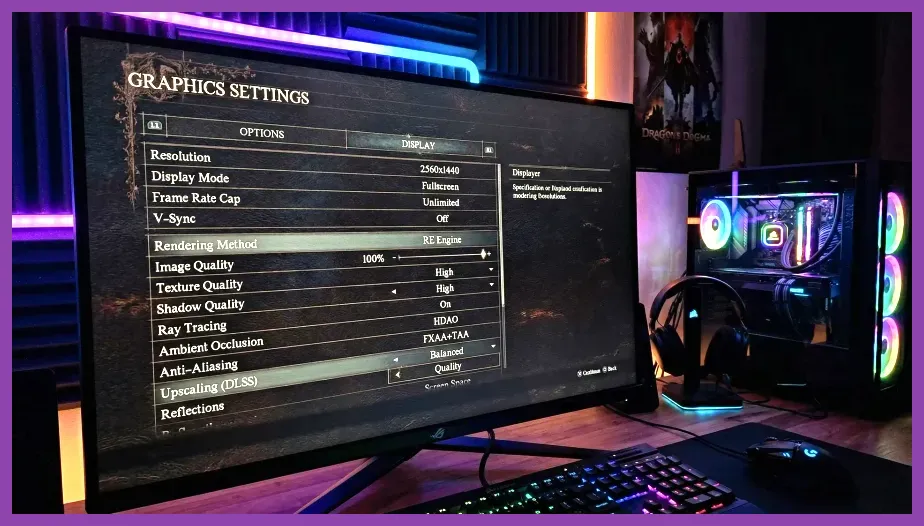 Dragon's Dogma 2 graphics settings menu showing display performance options