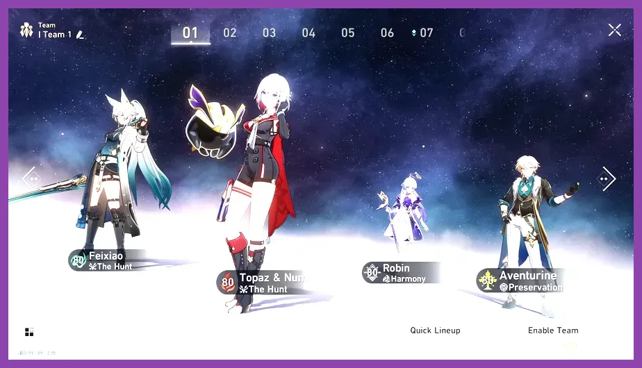 Feixiao and Robin attacking together in a follow-up attack team in Honkai Star Rail
