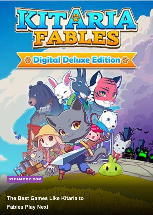Kitaria Fables gameplay showing a cat adventurer farming and fighting near Paw Village