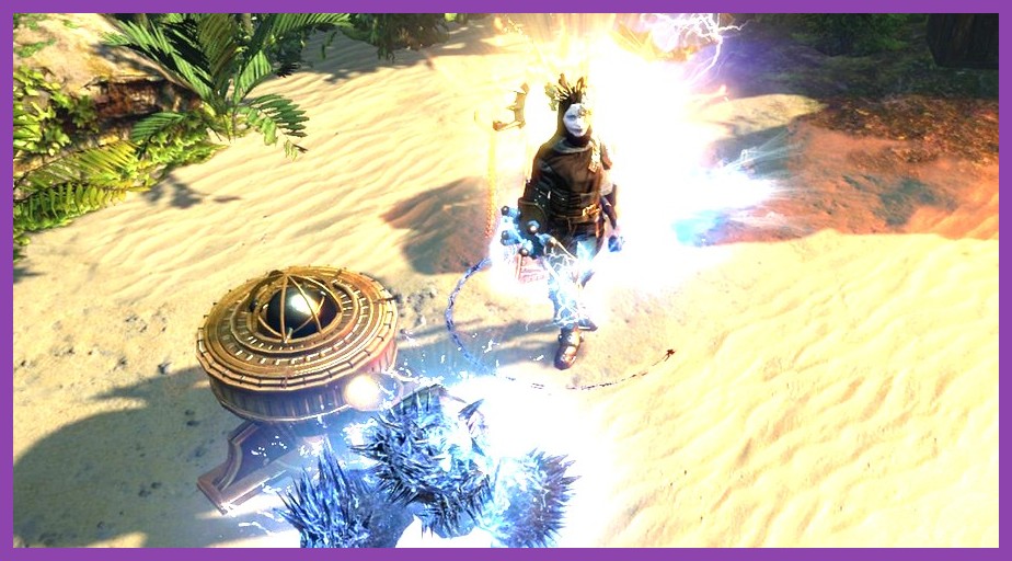 Witch Elementalist unleashing a chain lightning spell