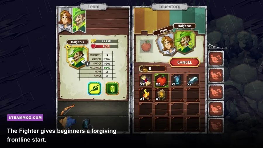 Crowntakers Fighter character attacking an enemy with a sword