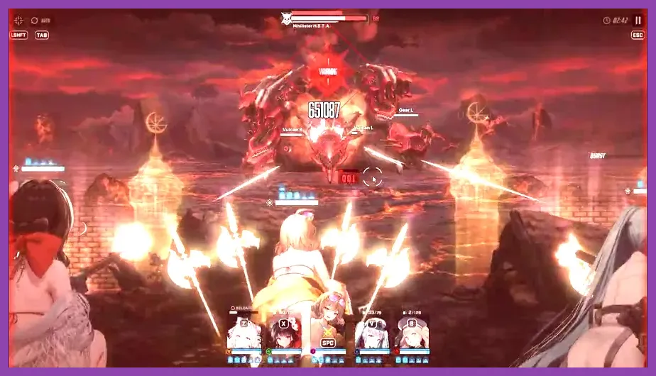Nikke characters executing burst skills in intense combat